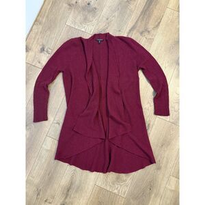 EILEEN FISHER 1x 100% Wool Maroon Red oversized Open front cardigan long knit